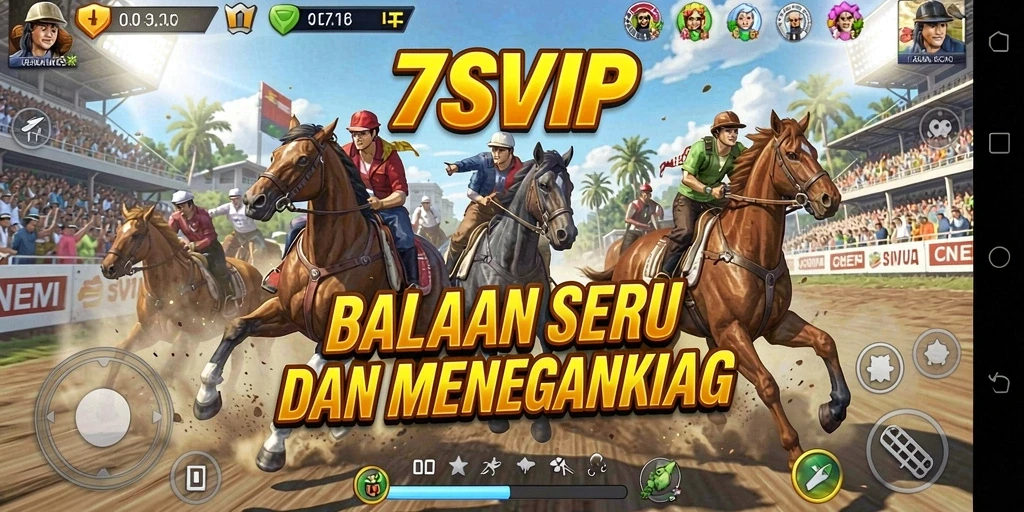 Screenshot gameplay 7SVIP menampilkan aksi balapan yang mendebarkan.