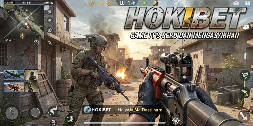 Tampilan gameplay intens HOKIBET saat pertempuran FPS.