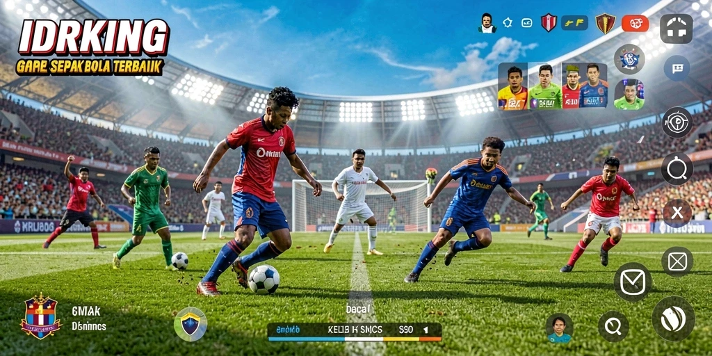 Tampilan gameplay IDRKING menunjukkan aksi mendebarkan di lapangan sepak bola.
