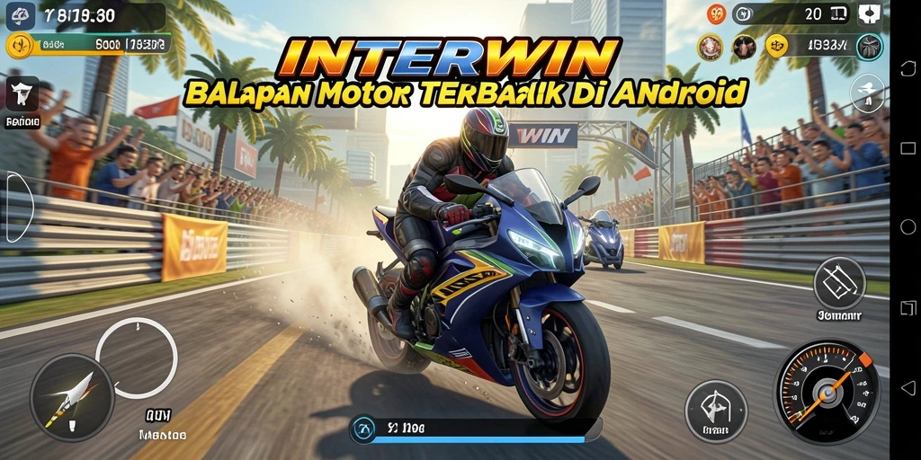 Tampilan gameplay INTERWIN dengan balapan motor yang menegangkan.