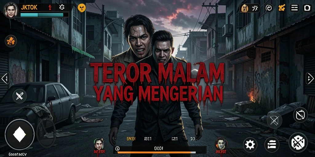 Screenshot momen menegangkan dalam JKTOK saat pemain melawan makhluk horor.