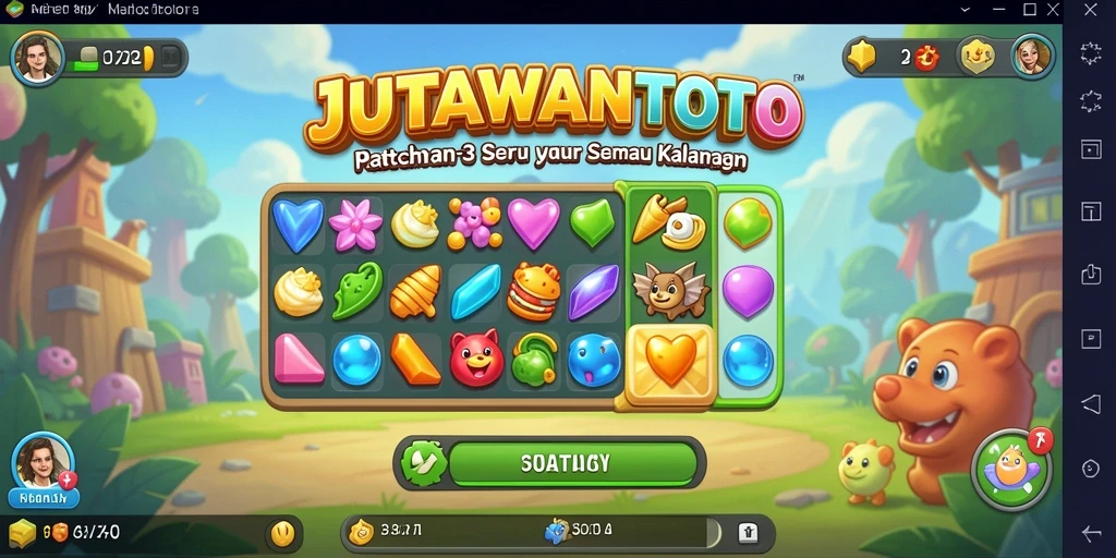 Tampilan gameplay JUTAWANTOTO dengan elemen Match-3 yang berwarna-warni.