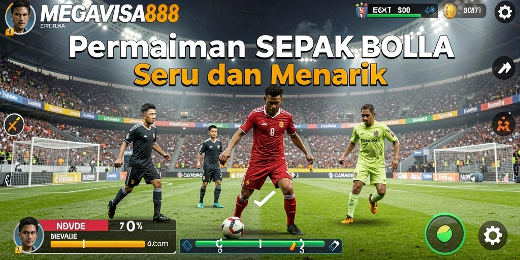 Tampilan gameplay menarik di lapangan sepak bola.