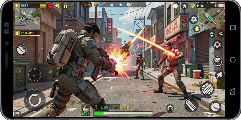Screenshot utama RK88 menampilkan aksi dinamis dalam gameplay TPS.