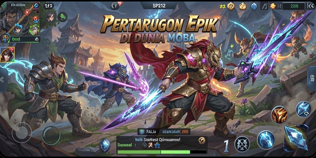 Tangkapan layar menggambarkan pertarungan seru dalam game MOBA SP212.