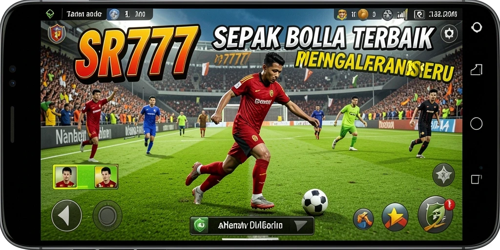 Tangkapan layar SR777 menampilkan aksi intens dalam pertandingan sepak bola.