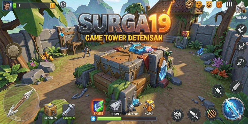 Tangkapan layar SURGA19 yang menunjukkan aksi menara pertahanan yang mendebarkan.