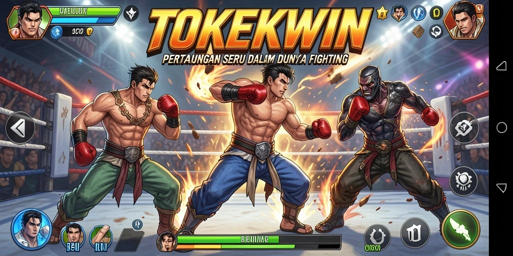 Screenshot gameplay menunjukkan pertarungan intens antara karakter di TOKEKWIN.
