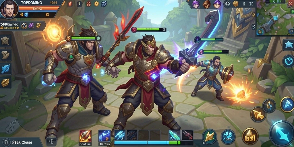 Tampilan aksi seru dalam gameplay MOBA TOPDOMINO.