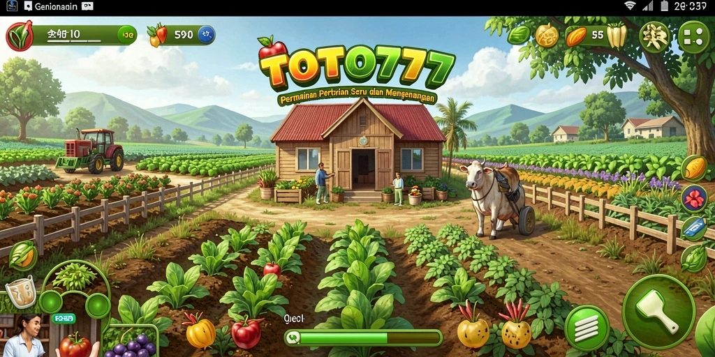 Screenshot gameplay TOTO777 yang memperlihatkan aktivitas bertani.
